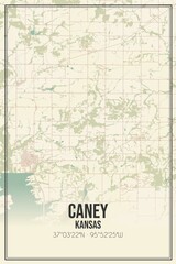 Fototapeta premium Retro US city map of Caney, Kansas. Vintage street map.