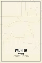 Fototapeta premium Retro US city map of Wichita, Kansas. Vintage street map.