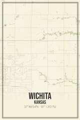 Retro US city map of Wichita, Kansas. Vintage street map.