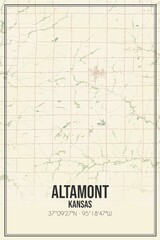 Retro US city map of Altamont, Kansas. Vintage street map.