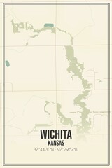 Retro US city map of Wichita, Kansas. Vintage street map.