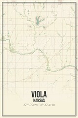 Retro US city map of Viola, Kansas. Vintage street map.