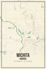 Retro US city map of Wichita, Kansas. Vintage street map.