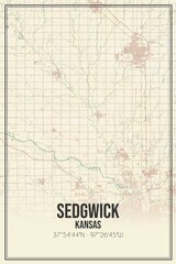 Retro US city map of Sedgwick, Kansas. Vintage street map.