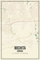 Obraz premium Retro US city map of Wichita, Kansas. Vintage street map.
