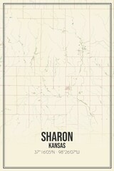 Retro US city map of Sharon, Kansas. Vintage street map.