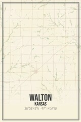 Retro US city map of Walton, Kansas. Vintage street map.