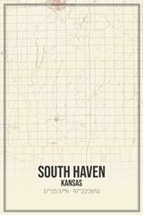Retro US city map of South Haven, Kansas. Vintage street map.