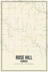 Retro US city map of Rose Hill, Kansas. Vintage street map.