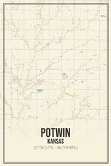 Retro US city map of Potwin, Kansas. Vintage street map.