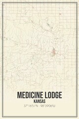 Retro US city map of Medicine Lodge, Kansas. Vintage street map.