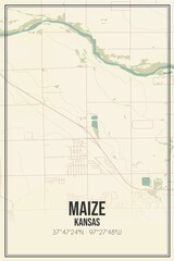 Retro US city map of Maize, Kansas. Vintage street map.