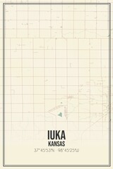 Retro US city map of Iuka, Kansas. Vintage street map.