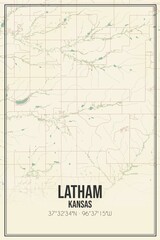 Retro US city map of Latham, Kansas. Vintage street map.
