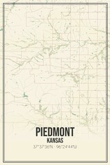 Retro US city map of Piedmont, Kansas. Vintage street map.