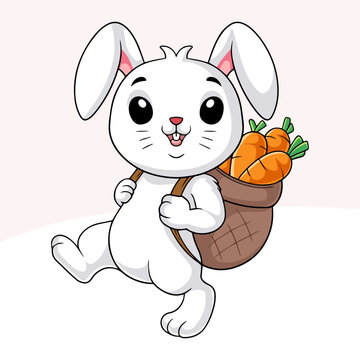 Little bunny cartoon carrying a basket of carrots