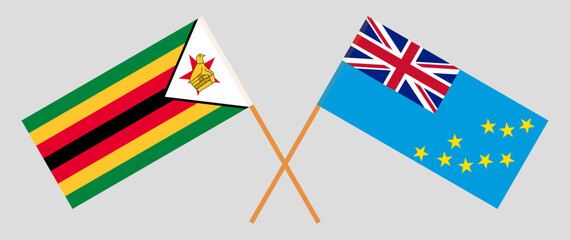 Crossed flags of Zimbabwe and Tuvalu. Official colors. Correct proportion