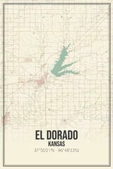 Retro US city map of El Dorado, Kansas. Vintage street map.