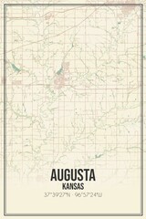 Retro US city map of Augusta, Kansas. Vintage street map.