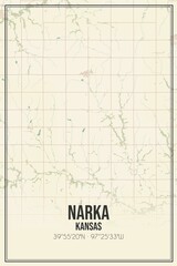 Retro US city map of Narka, Kansas. Vintage street map.