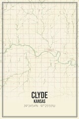 Retro US city map of Clyde, Kansas. Vintage street map.