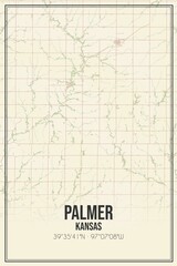 Retro US city map of Palmer, Kansas. Vintage street map.