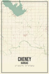 Retro US city map of Cheney, Kansas. Vintage street map.