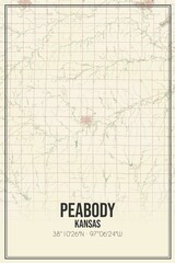 Retro US city map of Peabody, Kansas. Vintage street map.