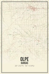 Retro US city map of Olpe, Kansas. Vintage street map.