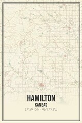 Retro US city map of Hamilton, Kansas. Vintage street map.