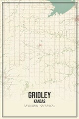 Fototapeta premium Retro US city map of Gridley, Kansas. Vintage street map.