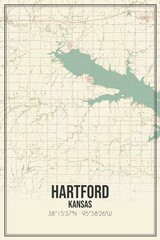 Retro US city map of Hartford, Kansas. Vintage street map.