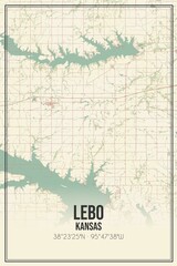Retro US city map of Lebo, Kansas. Vintage street map.