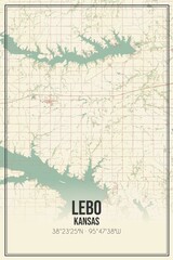 Fototapeta premium Retro US city map of Lebo, Kansas. Vintage street map.