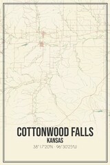 Retro US city map of Cottonwood Falls, Kansas. Vintage street map.