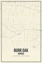 Retro US city map of Burr Oak, Kansas. Vintage street map.