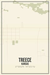 Retro US city map of Treece, Kansas. Vintage street map.