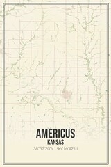 Fototapeta premium Retro US city map of Americus, Kansas. Vintage street map.