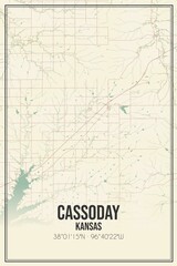 Retro US city map of Cassoday, Kansas. Vintage street map.
