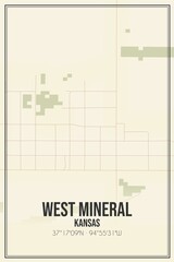 Retro US city map of West Mineral, Kansas. Vintage street map.