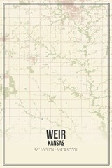 Retro US city map of Weir, Kansas. Vintage street map.