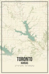 Retro US city map of Toronto, Kansas. Vintage street map.