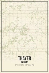 Retro US city map of Thayer, Kansas. Vintage street map.