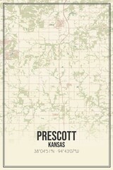 Retro US city map of Prescott, Kansas. Vintage street map.