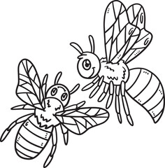 Spring Two Bees Isolated Coloring Page for Kids