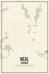 Retro US city map of Neal, Kansas. Vintage street map.