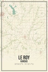 Retro US city map of Le Roy, Kansas. Vintage street map.