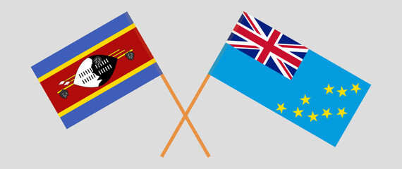 Crossed flags of Eswatini and Tuvalu. Official colors. Correct proportion