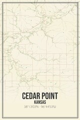 Retro US city map of Cedar Point, Kansas. Vintage street map.