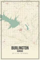 Retro US city map of Burlington, Kansas. Vintage street map.